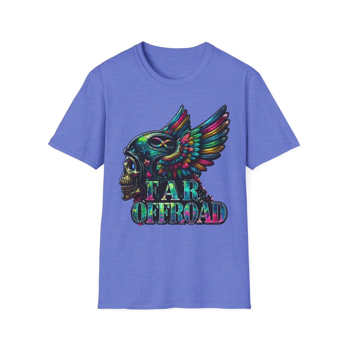 Far Offroad Skull Tee — Colorful Winged Skull Graphic T-Shirt