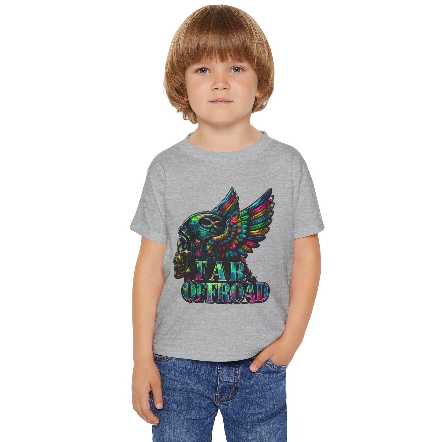 Toddler T‑Shirt — Colorful Winged Skull "Tar Offroad" Graphic