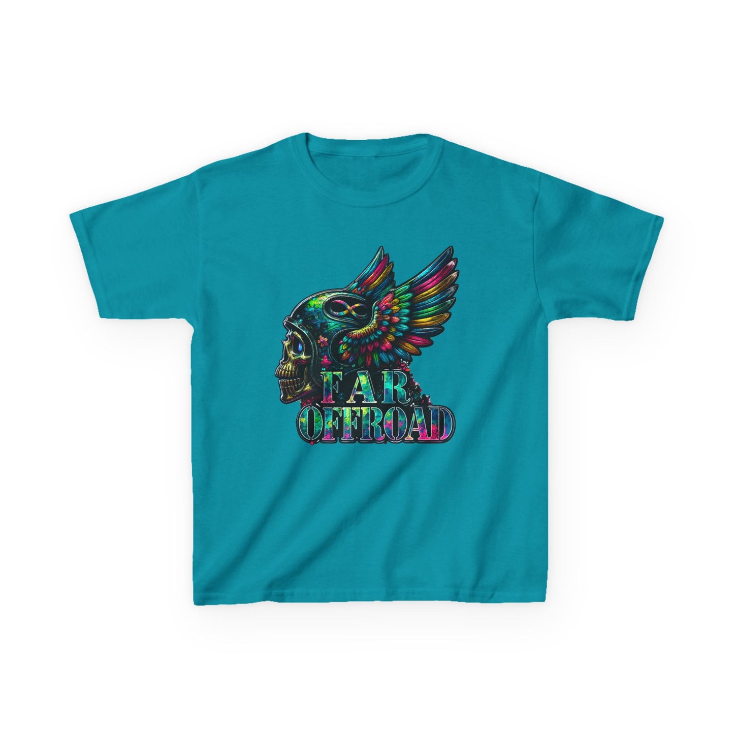 Kids Tee — Colorful Winged Skull “Far Offroad” Graphic