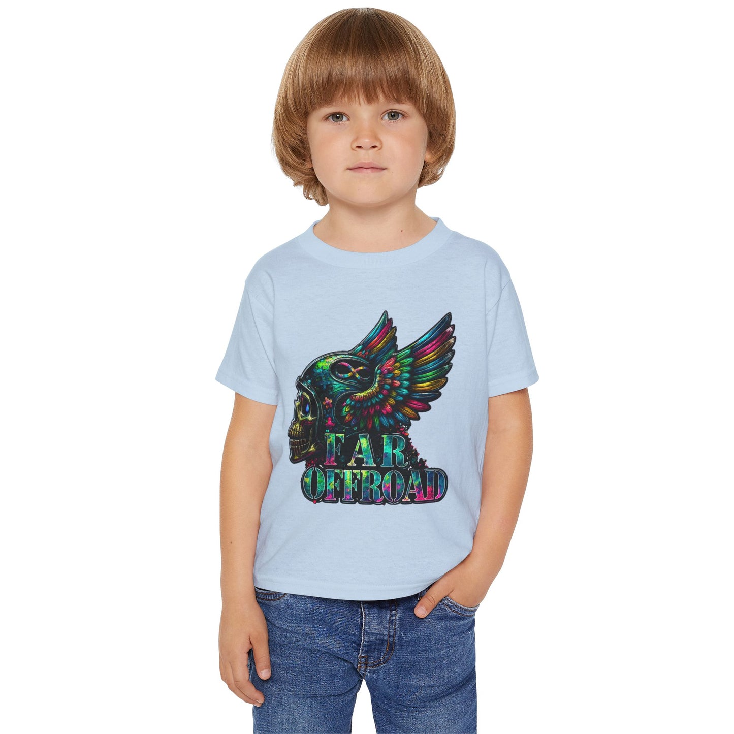 Toddler T‑Shirt — Colorful Winged Skull "Tar Offroad" Graphic