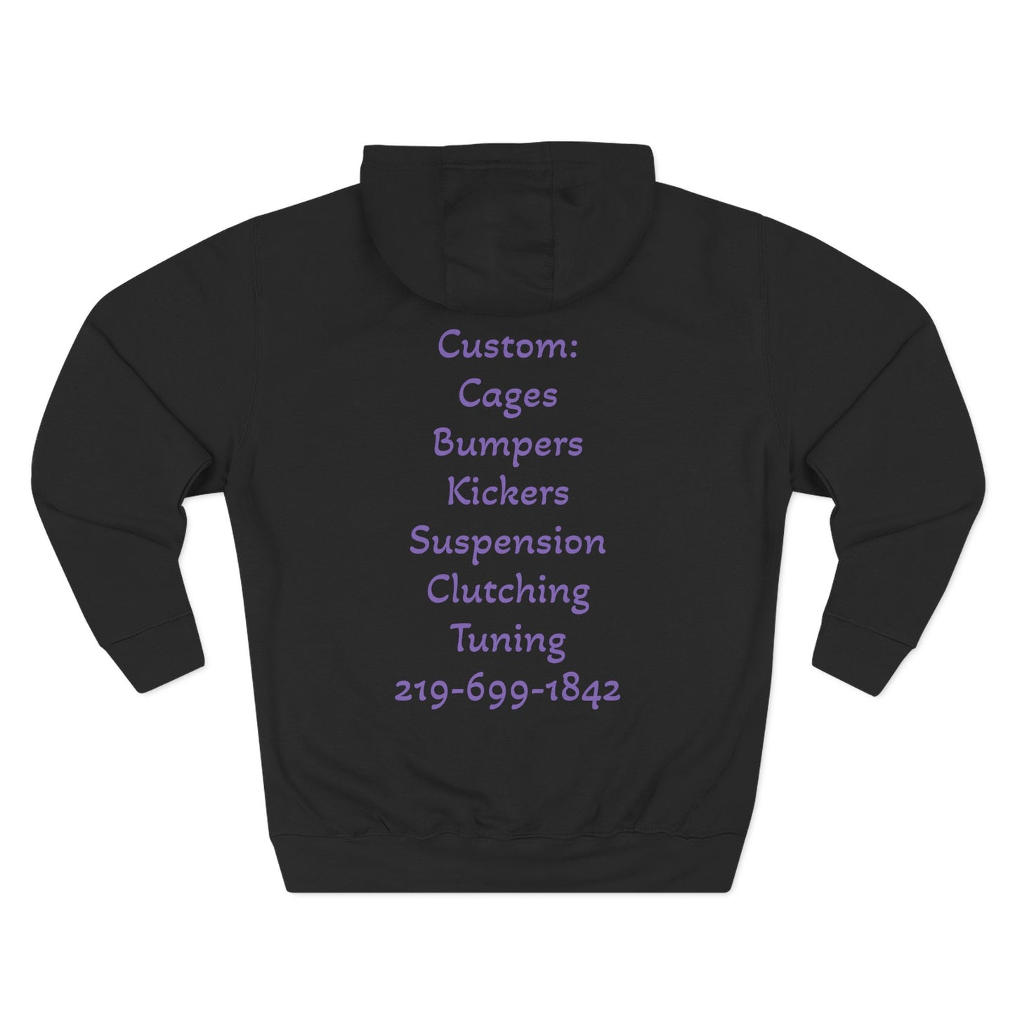 Three-Panel Fleece Hoodie — Automotive Custom Shop Graphic Hoodie (Custom: Cages Bumpers Kickers...)