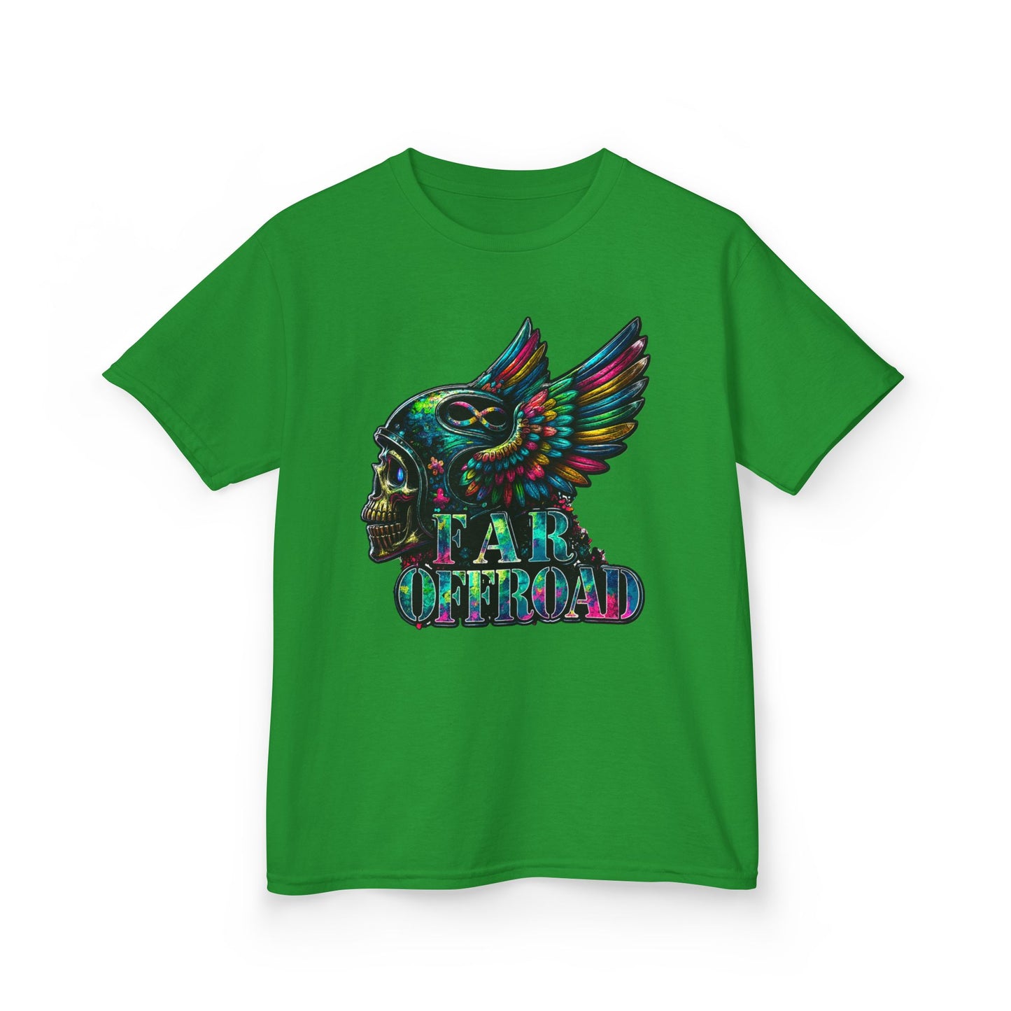 Kids Tee — Colorful Winged Skull “Far Offroad” Graphic