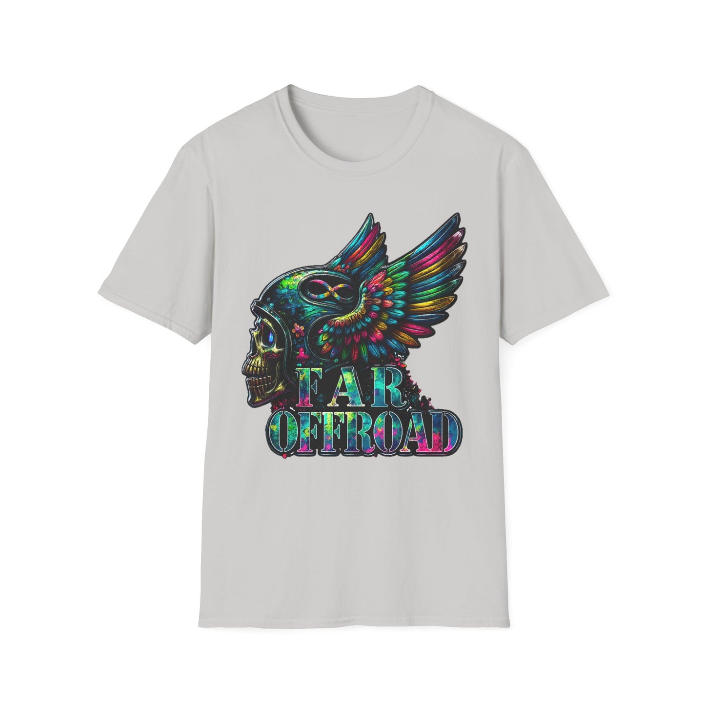 Far Offroad Skull Tee — Colorful Winged Skull Graphic T-Shirt