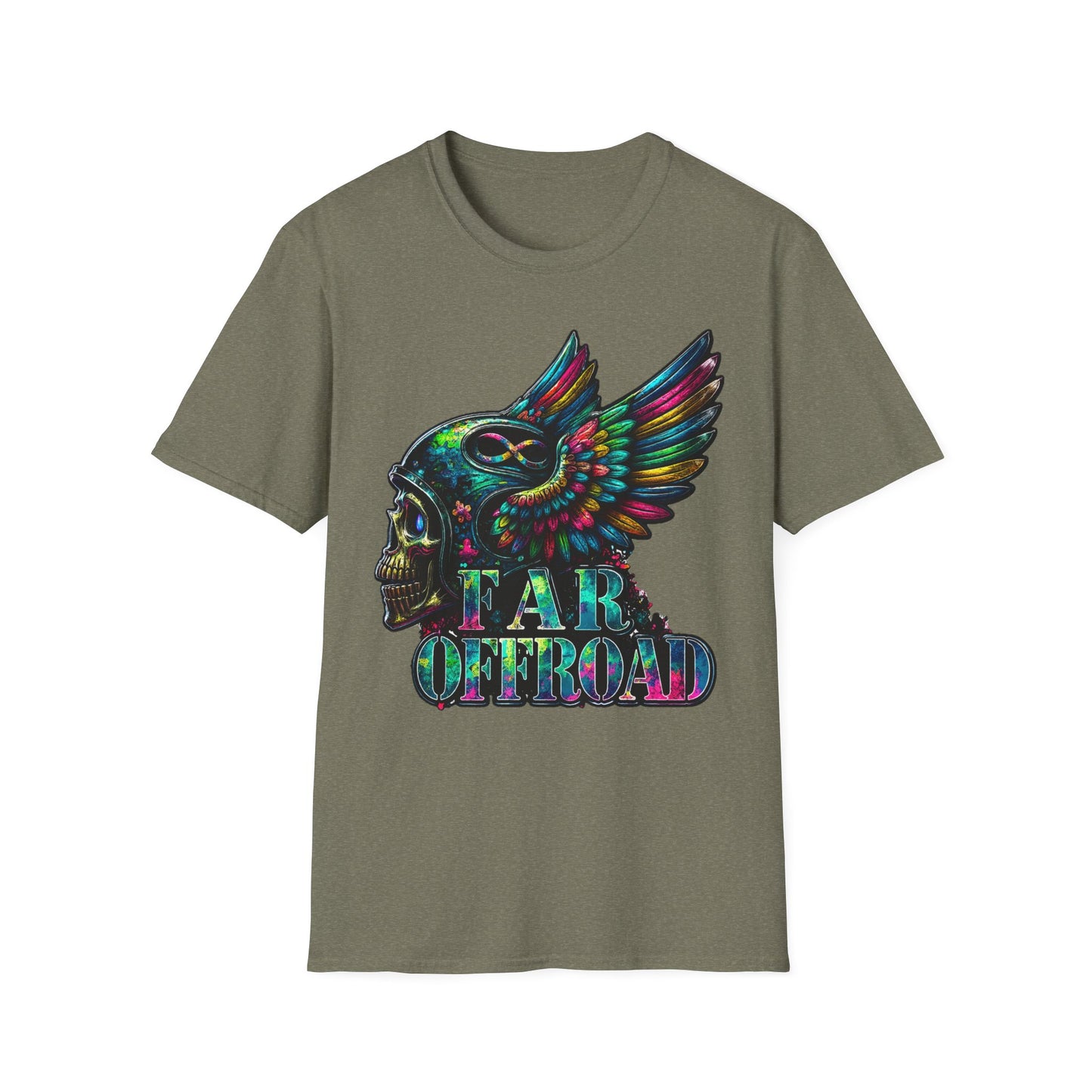 Far Offroad Skull Tee — Colorful Winged Skull Graphic T-Shirt
