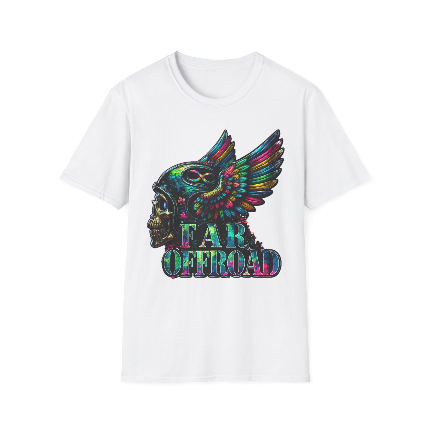 Far Offroad Skull Tee — Colorful Winged Skull Graphic T-Shirt