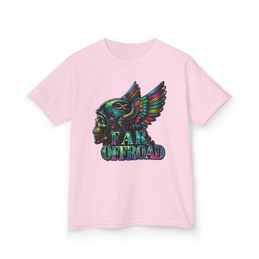 Kids Tee — Colorful Winged Skull “Far Offroad” Graphic