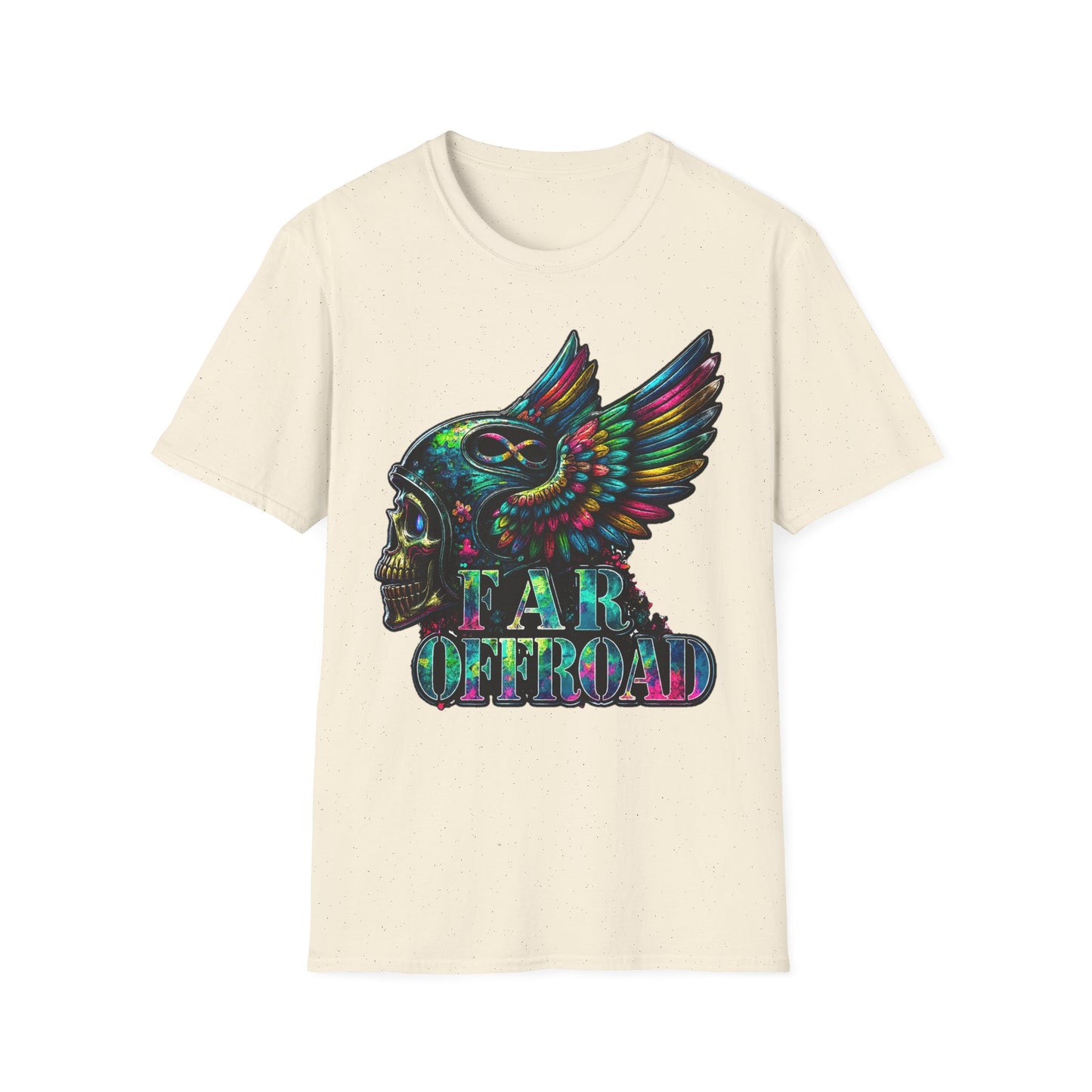 Far Offroad Skull Tee — Colorful Winged Skull Graphic T-Shirt