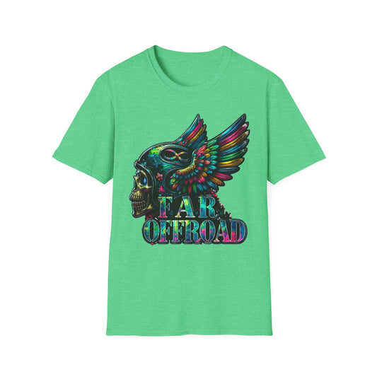 Far Offroad Skull Tee — Colorful Winged Skull Graphic T-Shirt