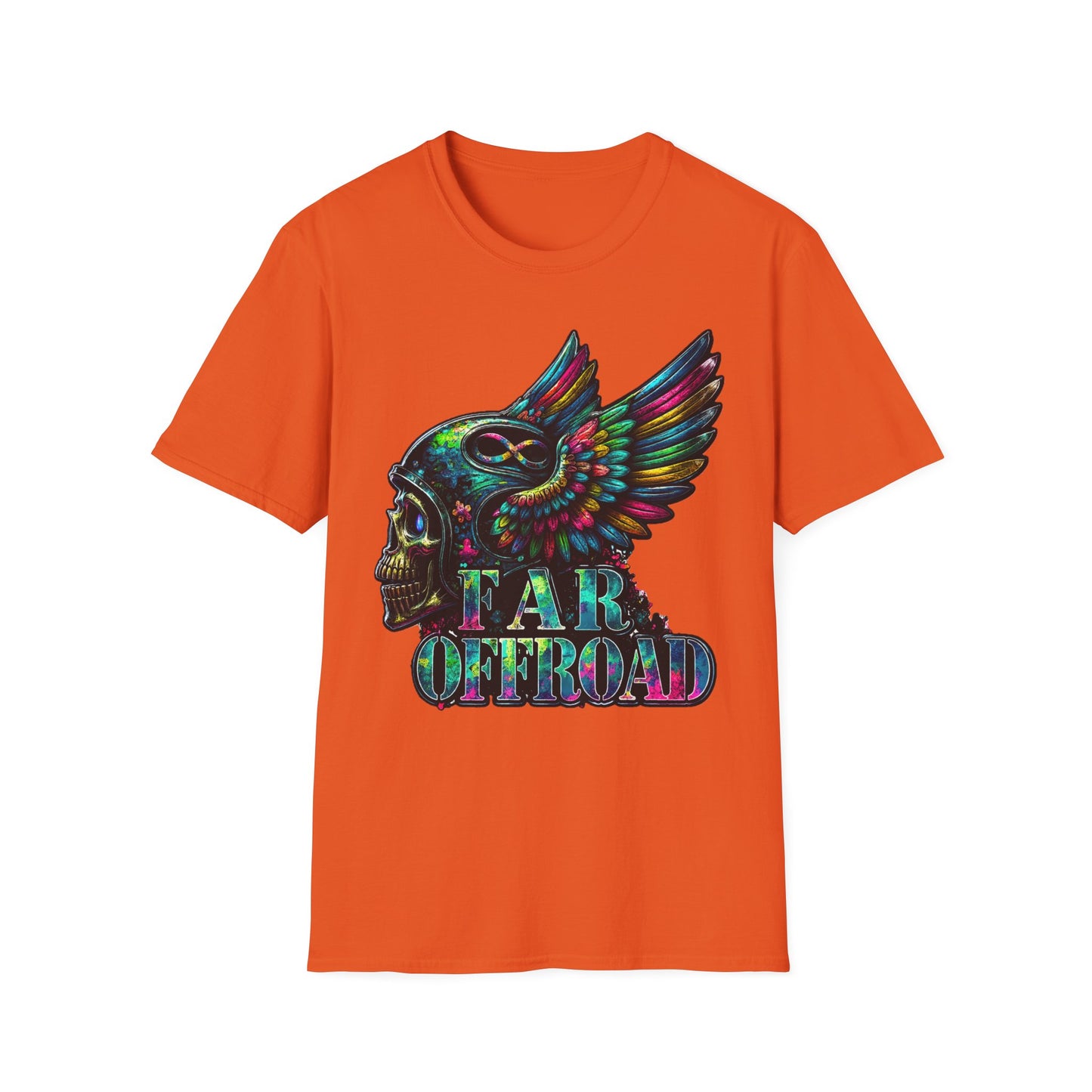 Far Offroad Skull Tee — Colorful Winged Skull Graphic T-Shirt