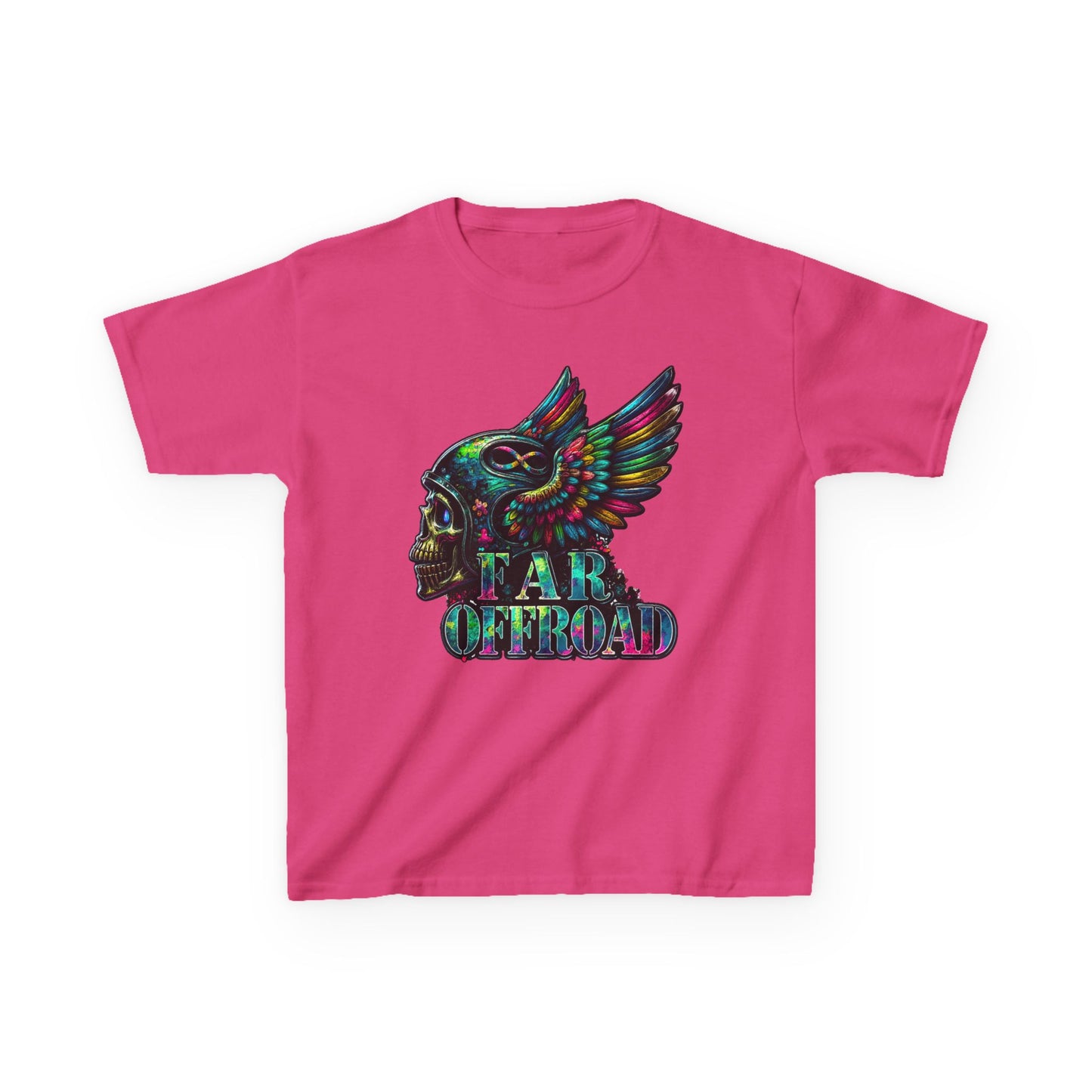 Kids Tee — Colorful Winged Skull “Far Offroad” Graphic