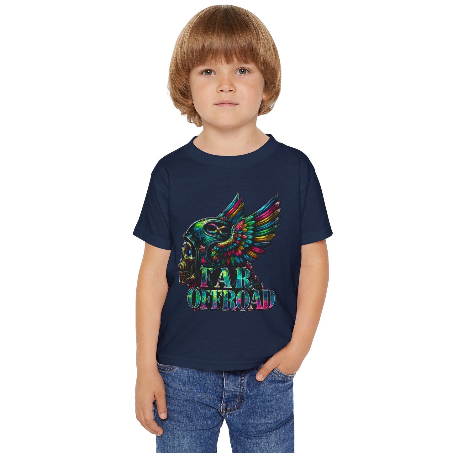 Toddler T‑Shirt — Colorful Winged Skull "Tar Offroad" Graphic