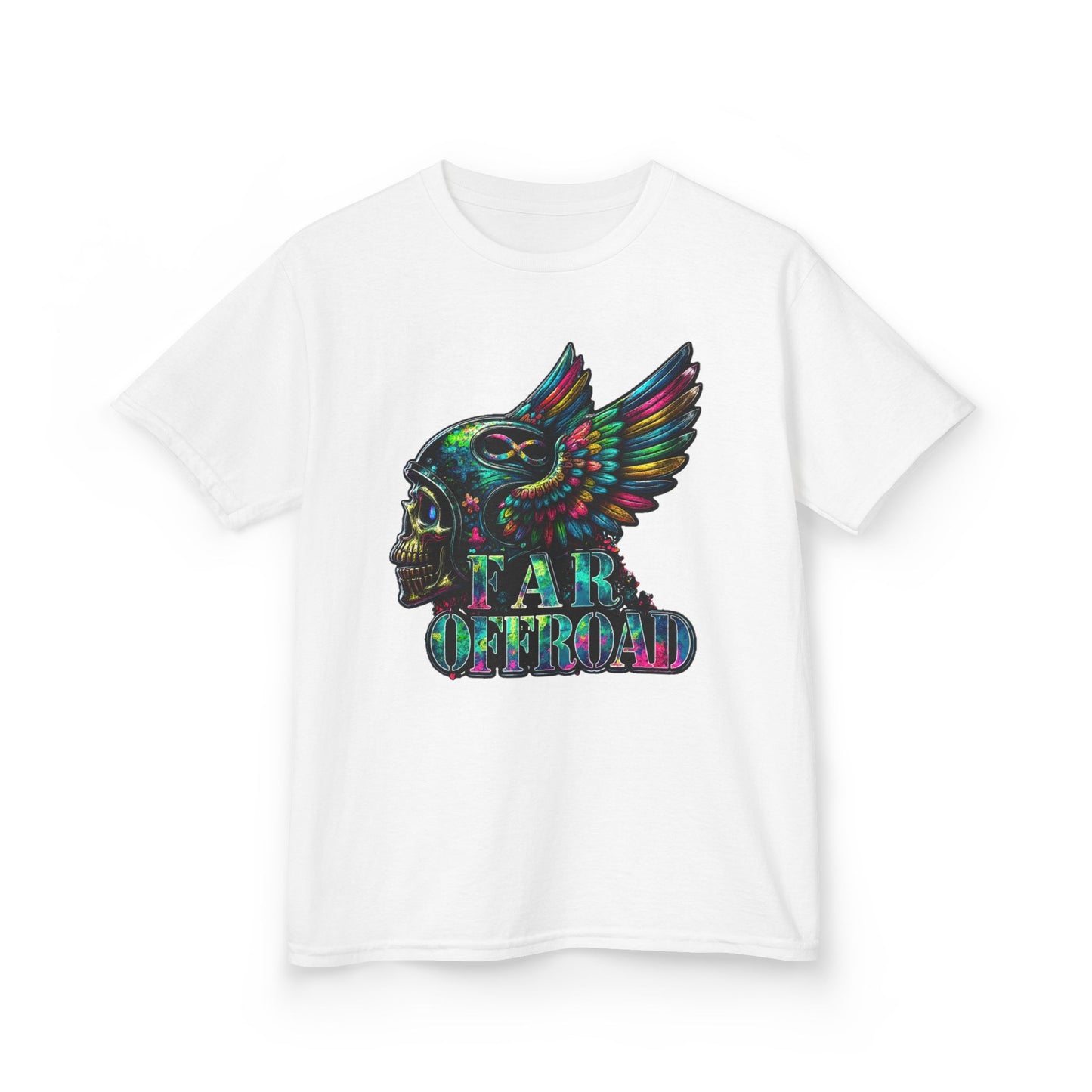 Kids Tee — Colorful Winged Skull “Far Offroad” Graphic
