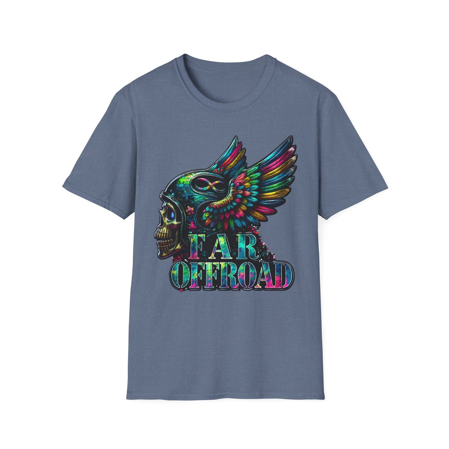Far Offroad Skull Tee — Colorful Winged Skull Graphic T-Shirt