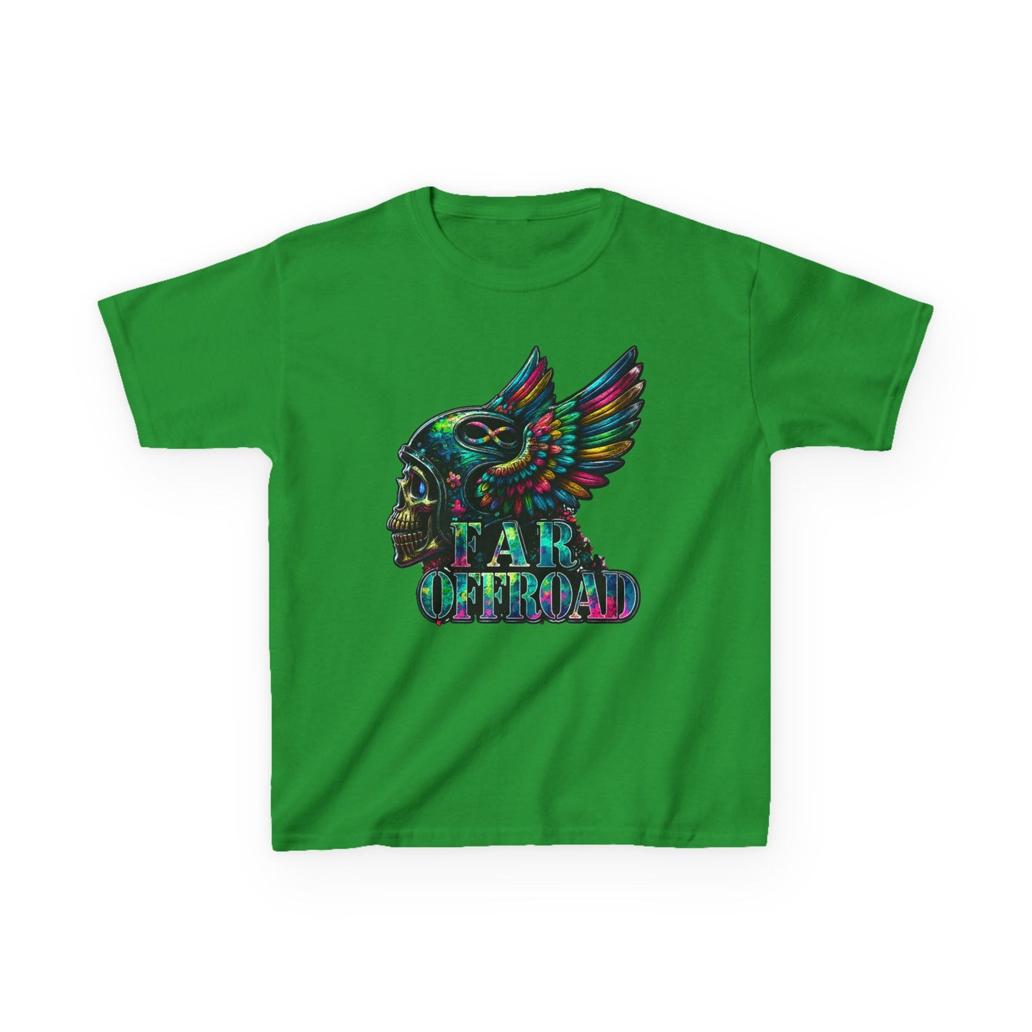 Kids Tee — Colorful Winged Skull “Far Offroad” Graphic