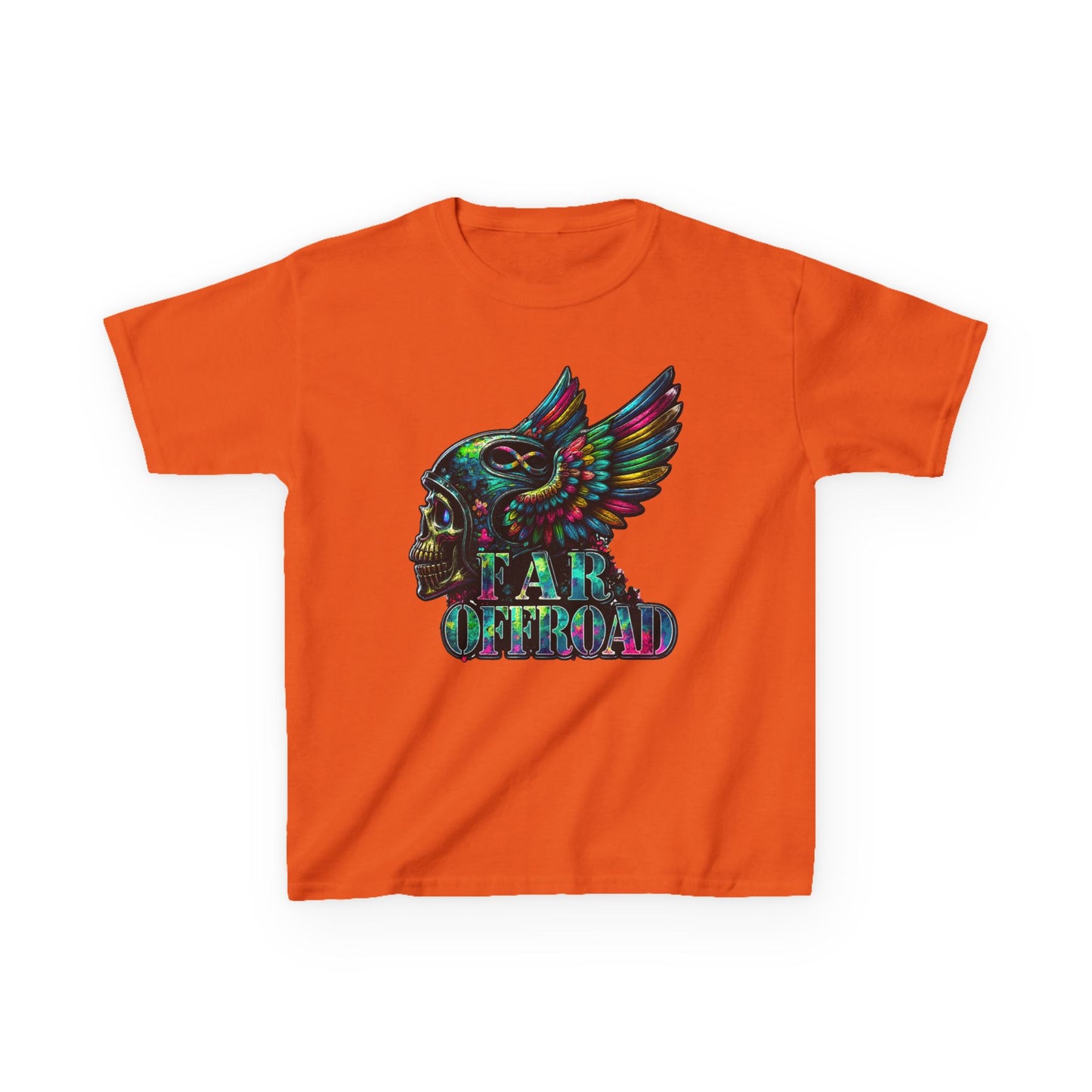 Kids Tee — Colorful Winged Skull “Far Offroad” Graphic
