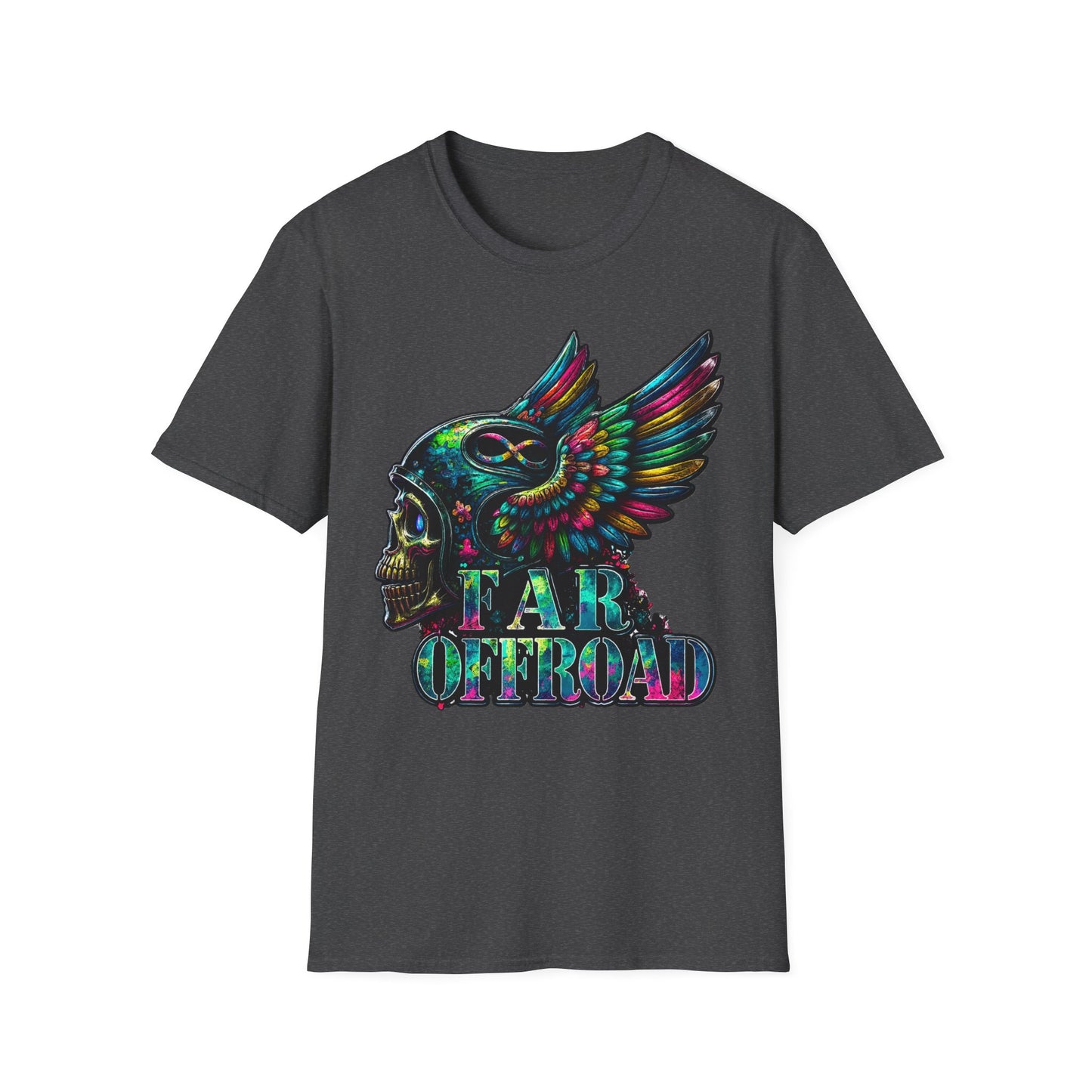 Far Offroad Skull Tee — Colorful Winged Skull Graphic T-Shirt