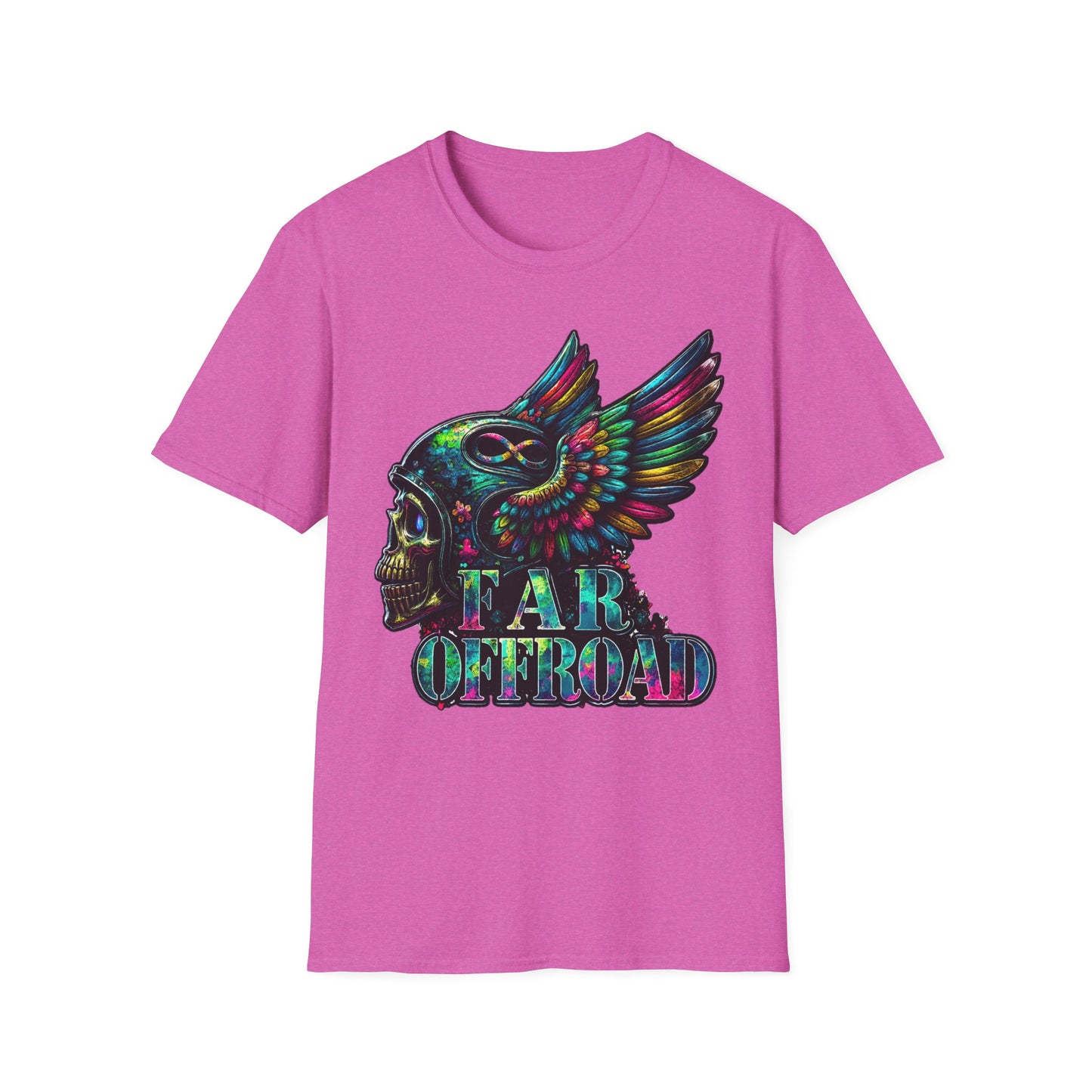 Far Offroad Skull Tee — Colorful Winged Skull Graphic T-Shirt