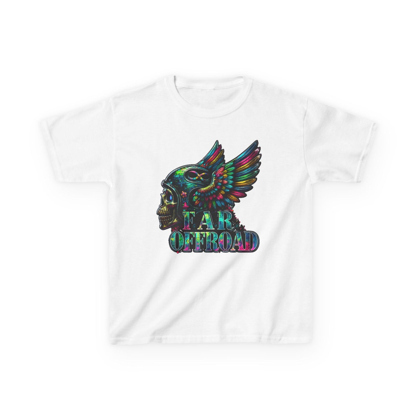Kids Tee — Colorful Winged Skull “Far Offroad” Graphic
