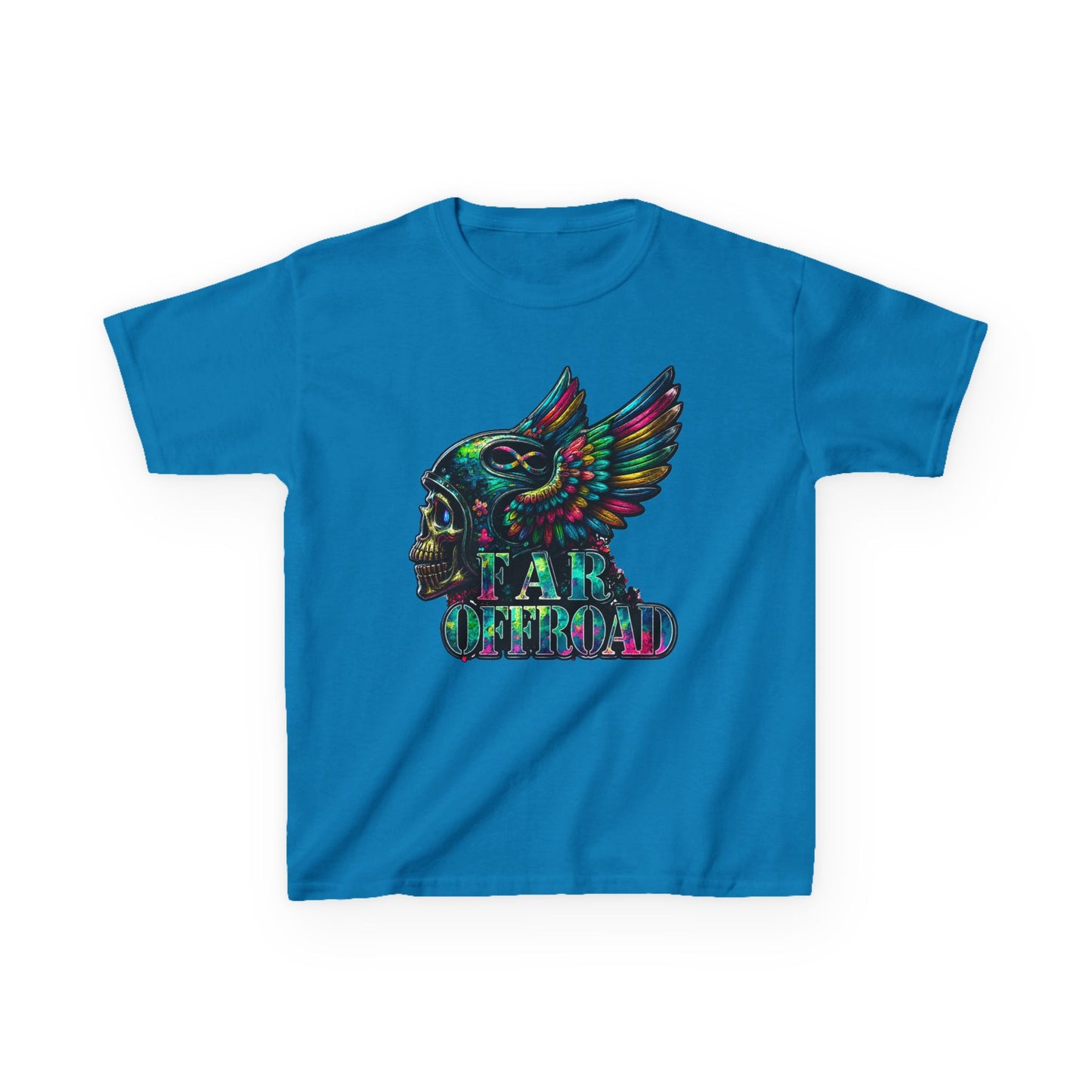 Kids Tee — Colorful Winged Skull “Far Offroad” Graphic