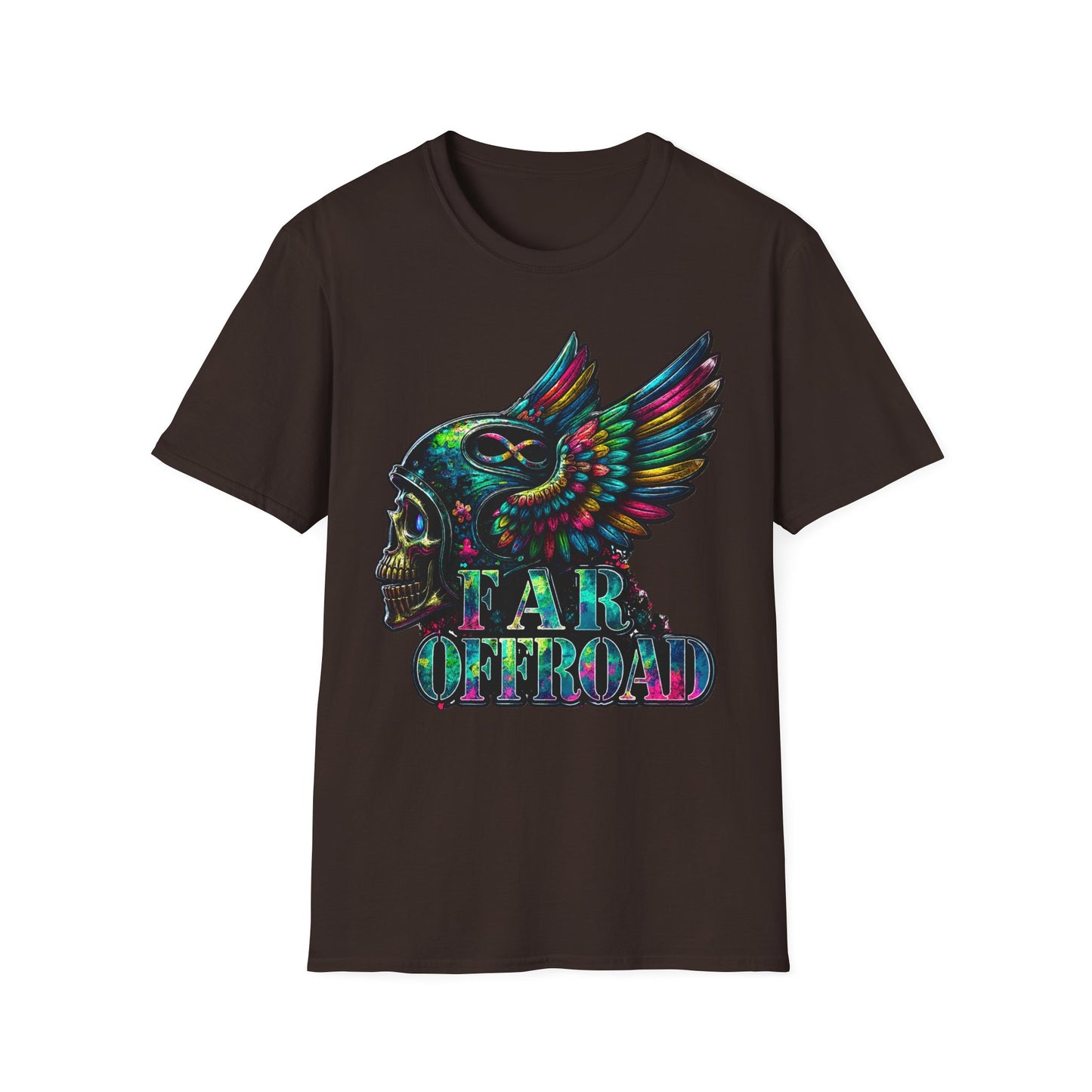 Far Offroad Skull Tee — Colorful Winged Skull Graphic T-Shirt