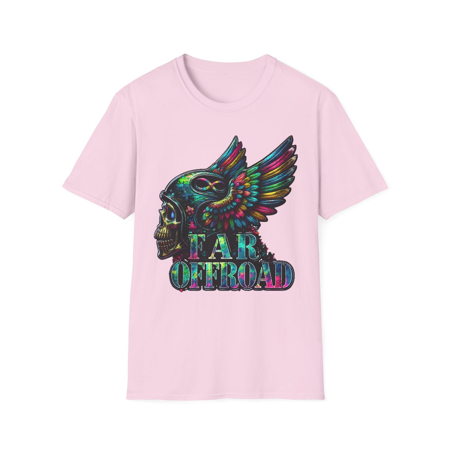 Far Offroad Skull Tee — Colorful Winged Skull Graphic T-Shirt