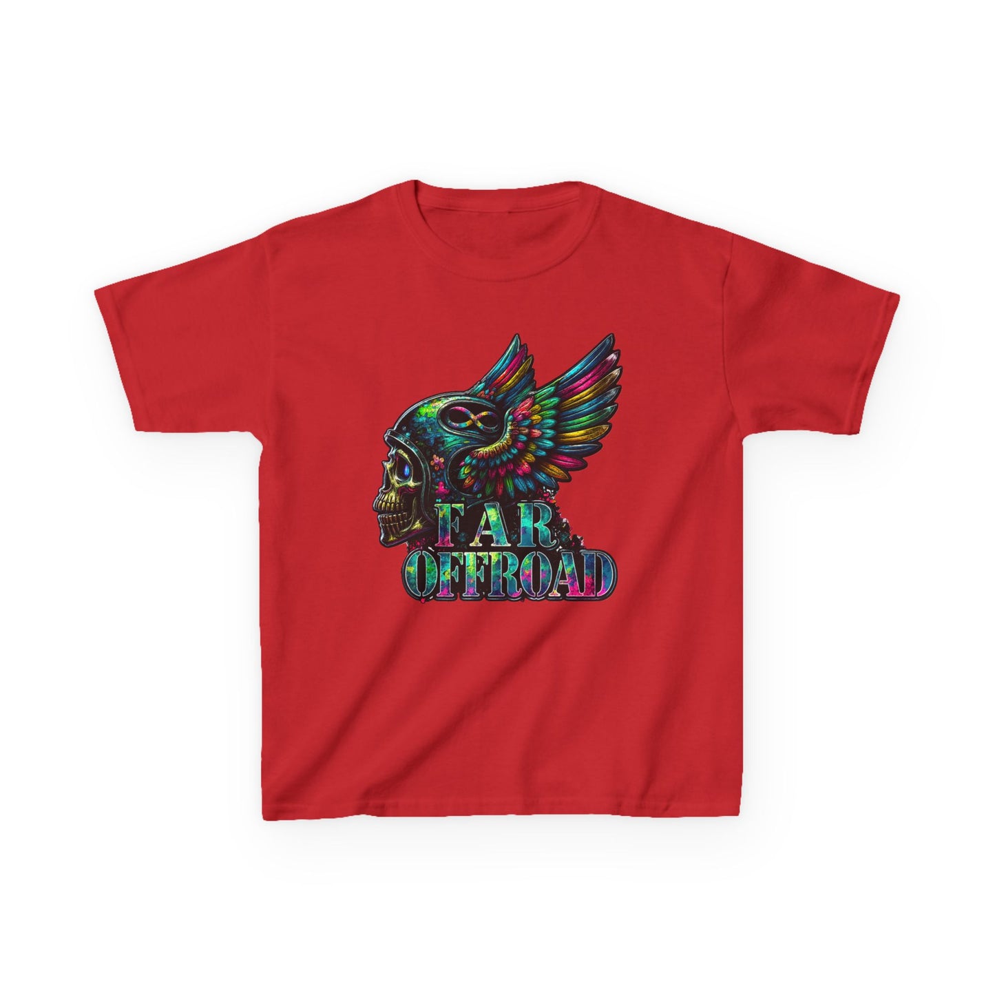 Kids Tee — Colorful Winged Skull “Far Offroad” Graphic