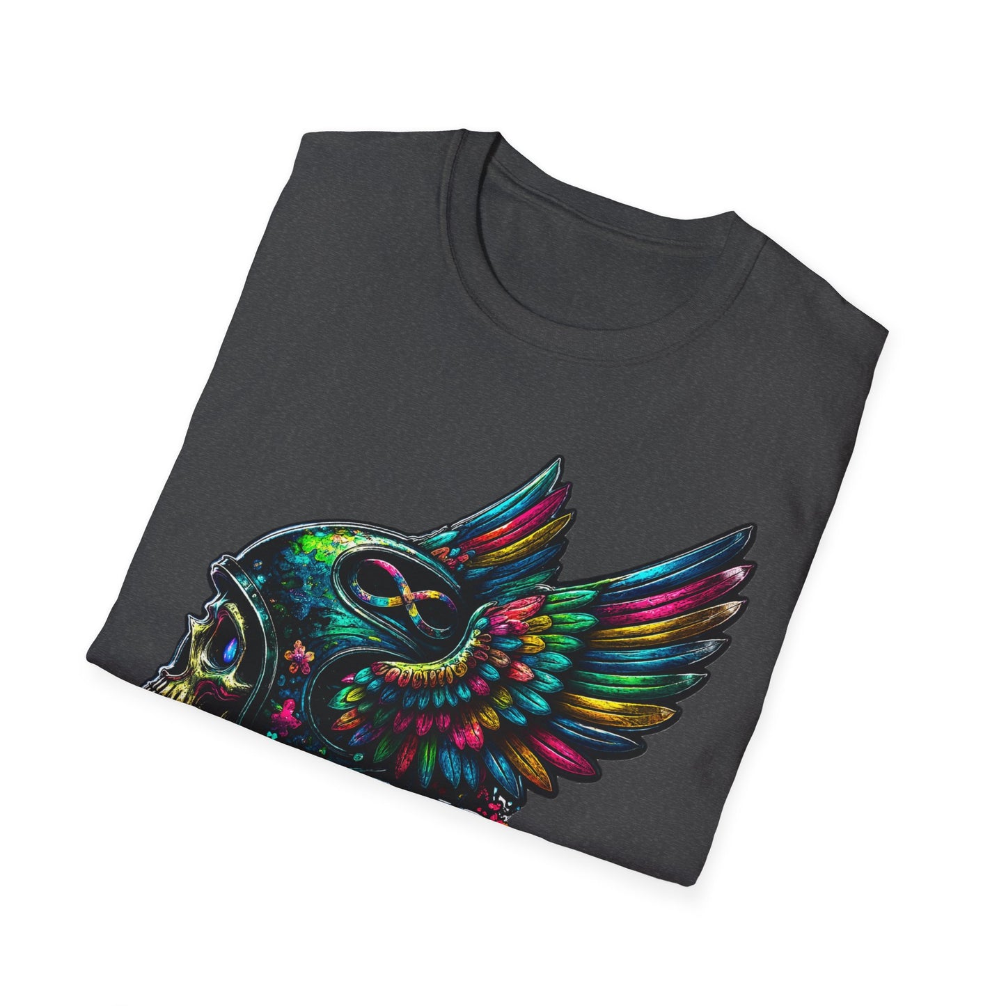 Far Offroad Skull Tee — Colorful Winged Skull Graphic T-Shirt