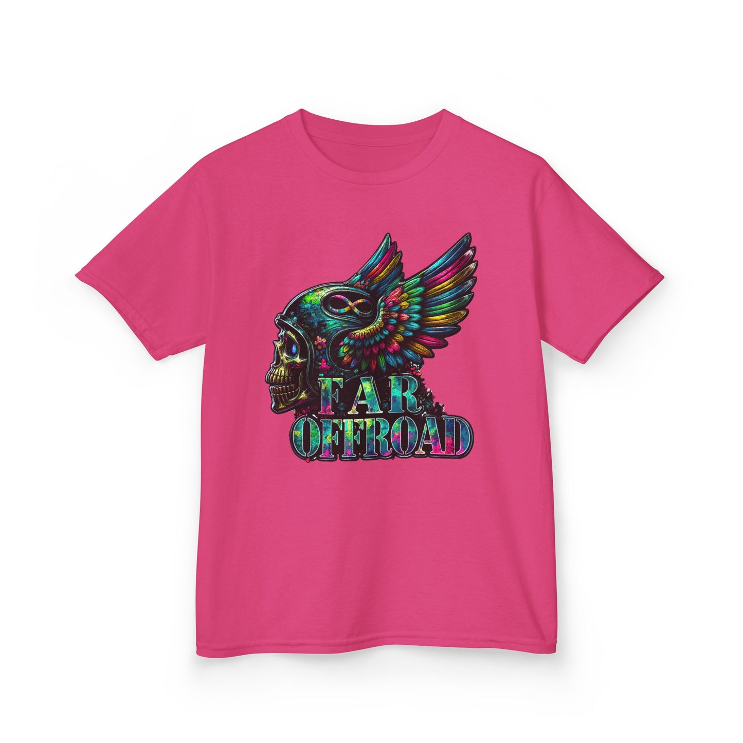 Kids Tee — Colorful Winged Skull “Far Offroad” Graphic