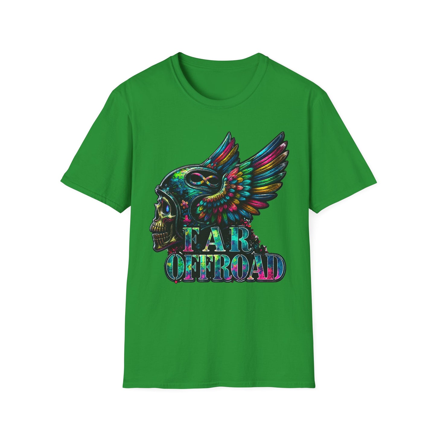 Far Offroad Skull Tee — Colorful Winged Skull Graphic T-Shirt
