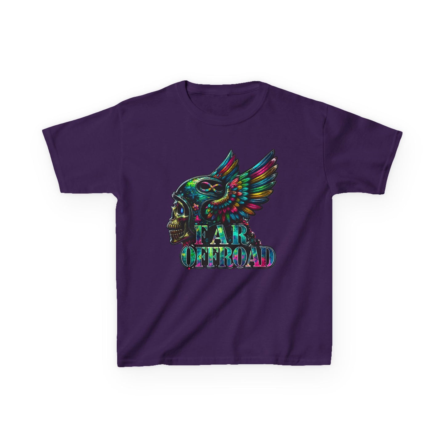 Kids Tee — Colorful Winged Skull “Far Offroad” Graphic