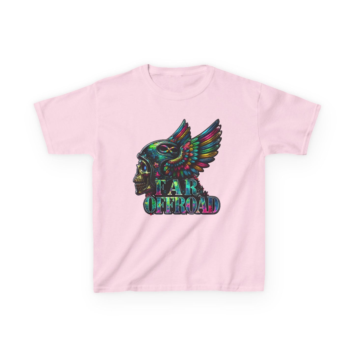 Kids Tee — Colorful Winged Skull “Far Offroad” Graphic