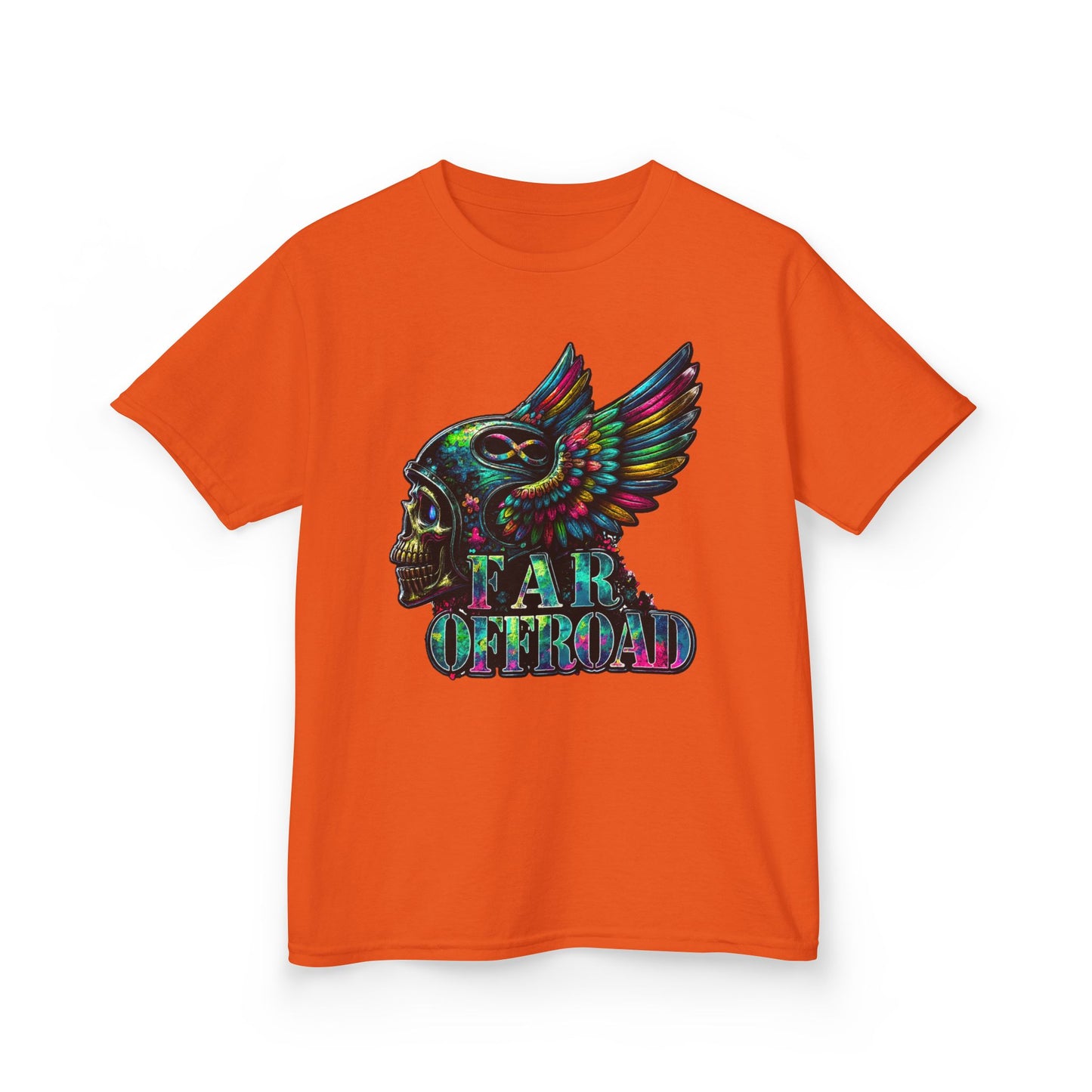 Kids Tee — Colorful Winged Skull “Far Offroad” Graphic