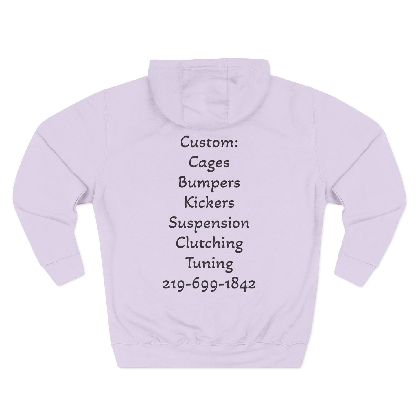 Three-Panel Fleece Hoodie — Automotive Custom Shop Graphic Hoodie (Custom: Cages Bumpers Kickers...)