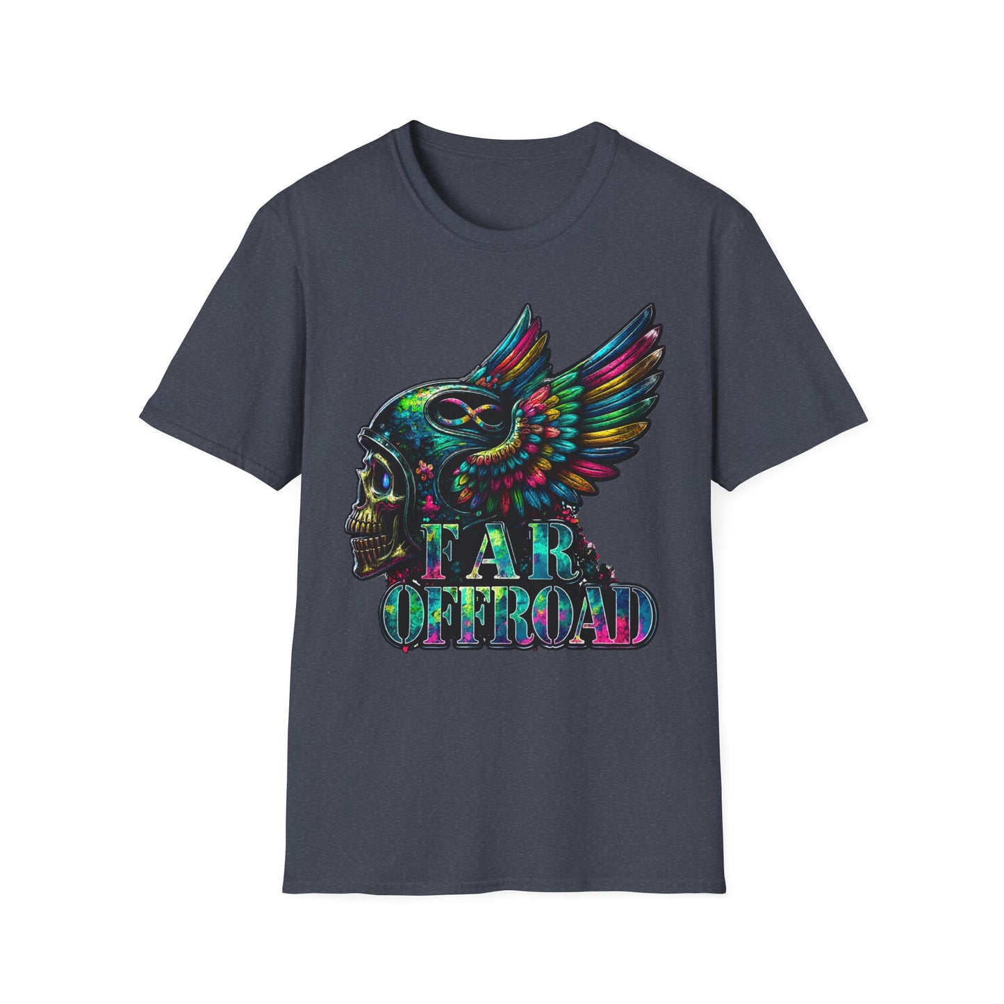 Far Offroad Skull Tee — Colorful Winged Skull Graphic T-Shirt