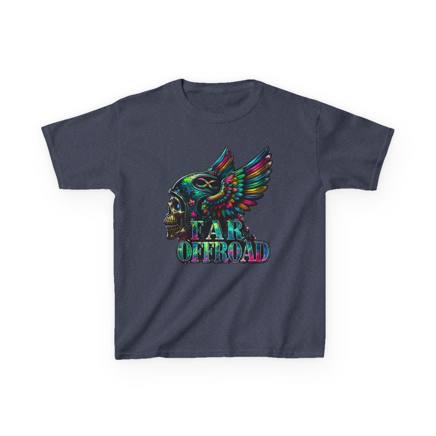 Kids Tee — Colorful Winged Skull “Far Offroad” Graphic